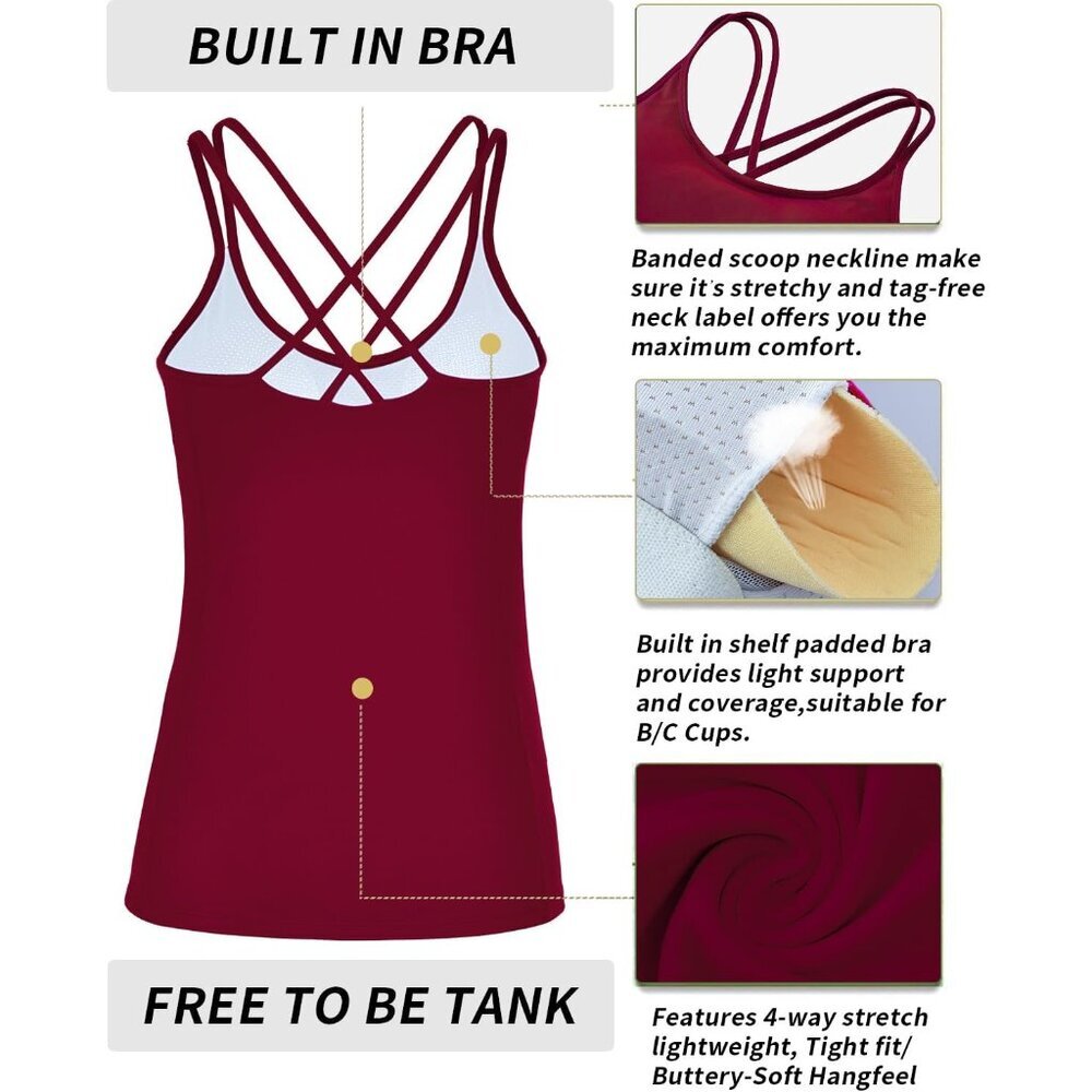 Yoga Tank Top Women Activewear Built-in Shelf Bra Strappy Back Medium - Picture 6 of 7
